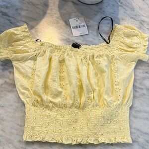 Forever 21 Yellow Eyelet Smocked Blouse
